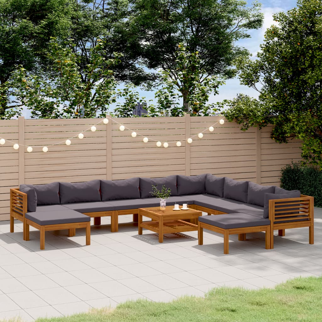 vidaXL 11-tlg. Garten-Lounge-Set mit Auflage Massivholz Akazie