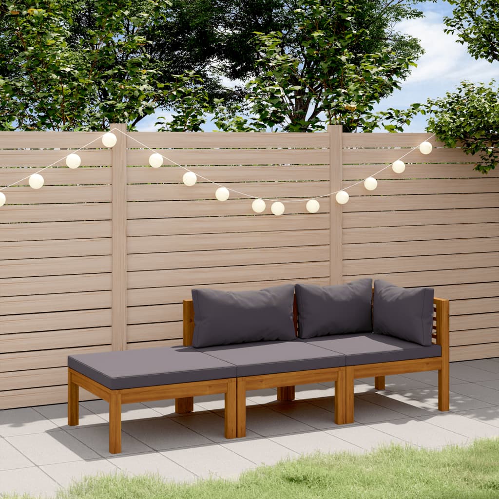 vidaXL 3-tlg. Garten-Lounge-Set mit Auflagen Massivholz Akazie