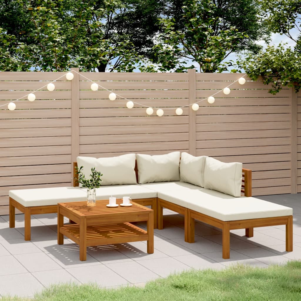 vidaXL 6-tlg. Garten-Lounge-Set mit Creme Kissen Massivholz Akazie