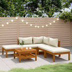 vidaXL 6-tlg. Garten-Lounge-Set mit Creme Kissen Massivholz Akazie