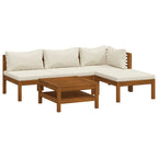vidaXL 5-tlg. Garten-Lounge-Set mit Creme Kissen Massivholz Akazie