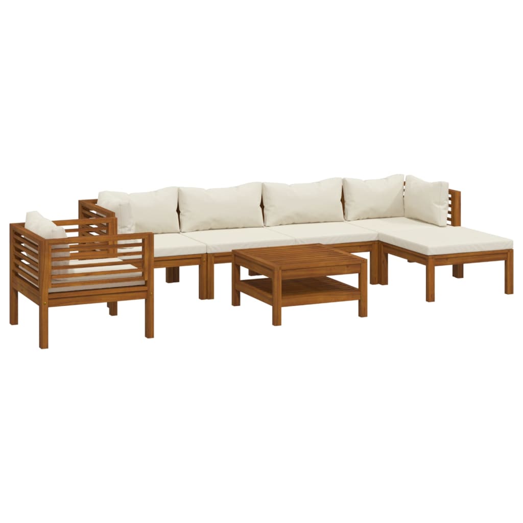 vidaXL 7-tlg. Garten-Lounge-Set mit Creme Kissen Massivholz Akazie