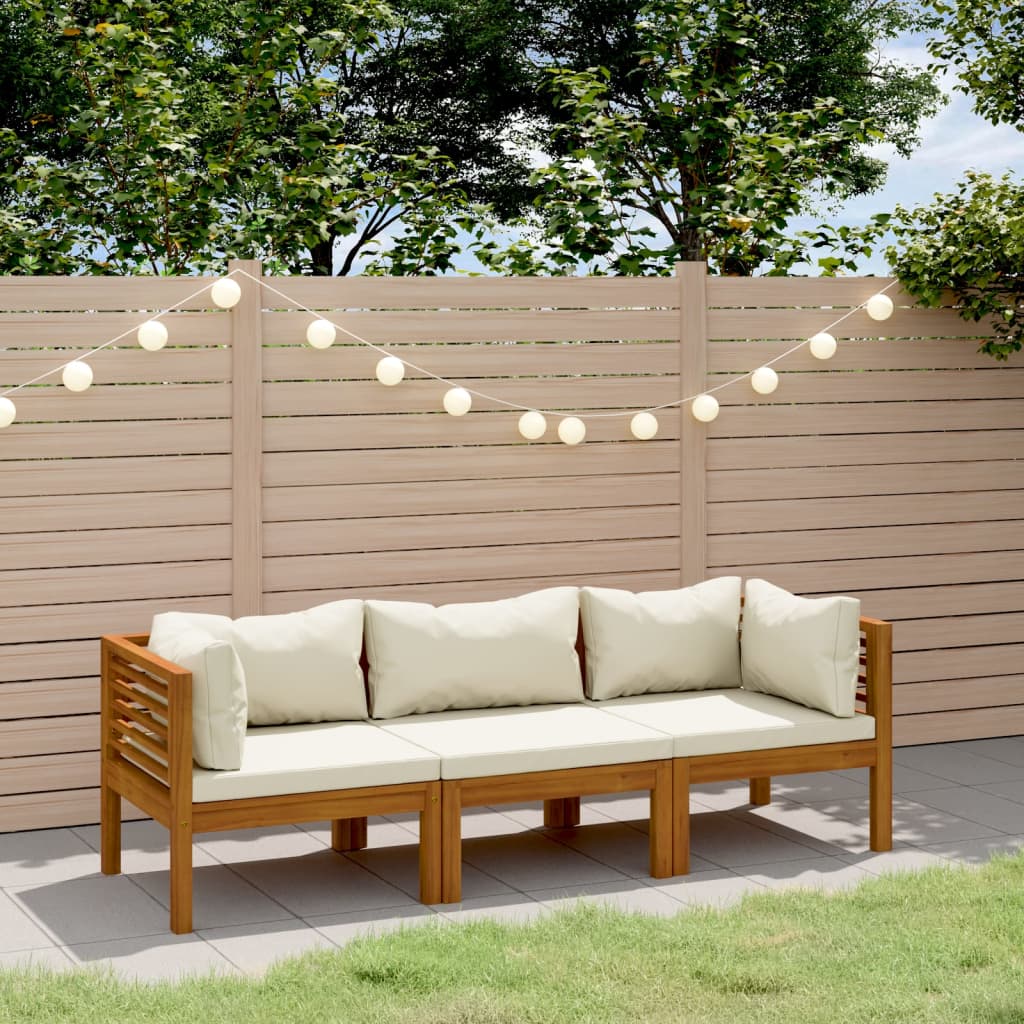 vidaXL 3-Sitzer-Gartensofa mit Creme Kissen Massivholz Akazie