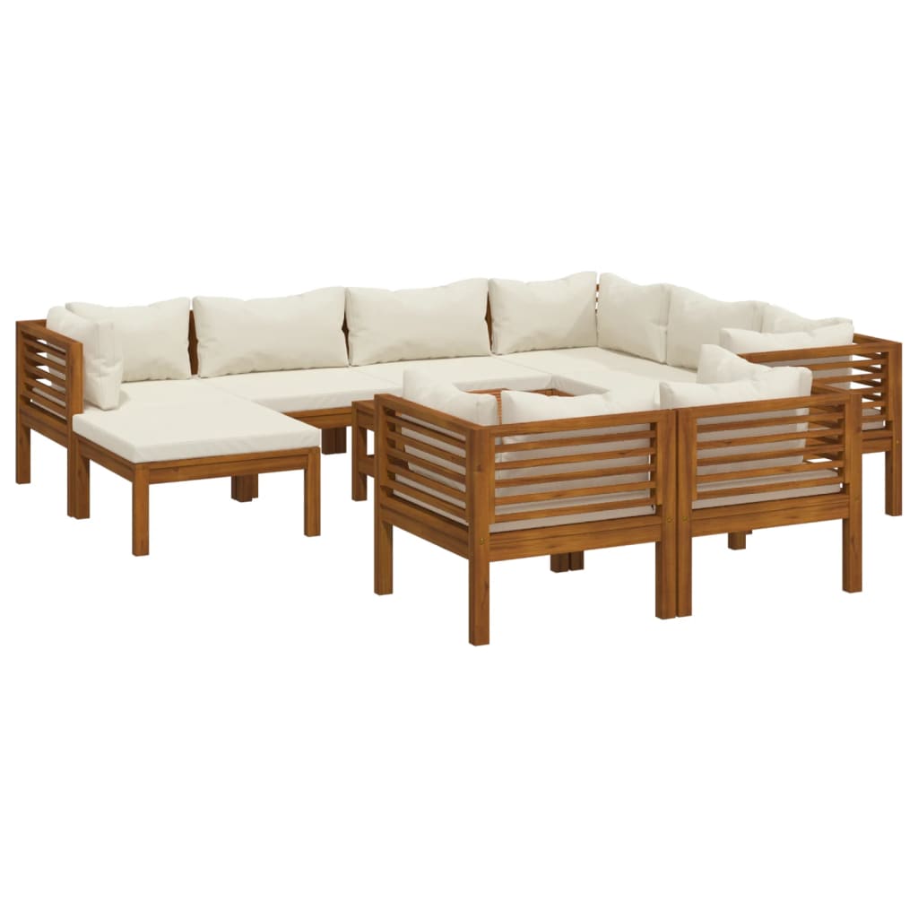 vidaXL 10-tlg. Garten-Lounge-Set mit Creme Kissen Massivholz Akazie