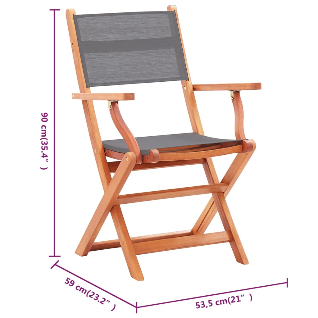 vidaXL Gartenstühle 8 Stk. Klappbar Grau Eukalyptusholz & Textilene