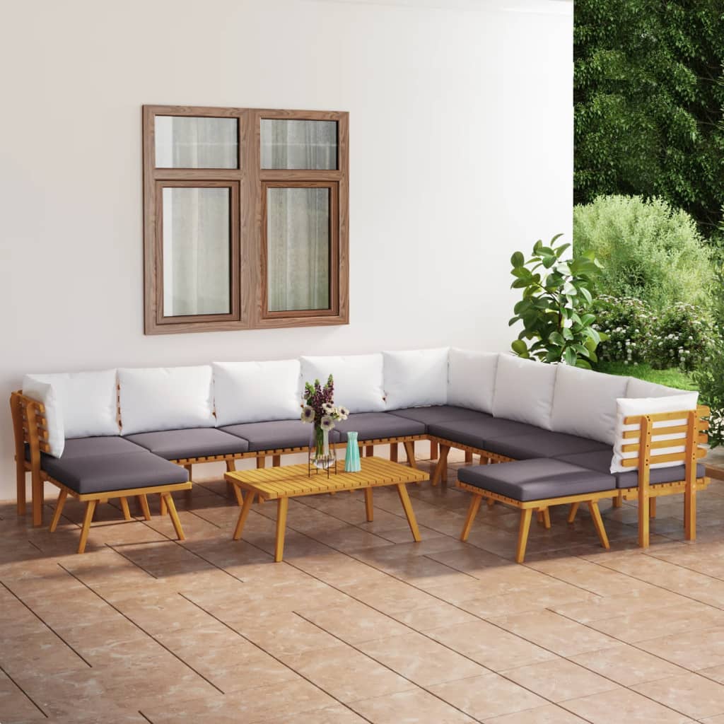 vidaXL 11-tlg. Garten-Lounge-Set mit Creme Kissen Massivholz Akazie