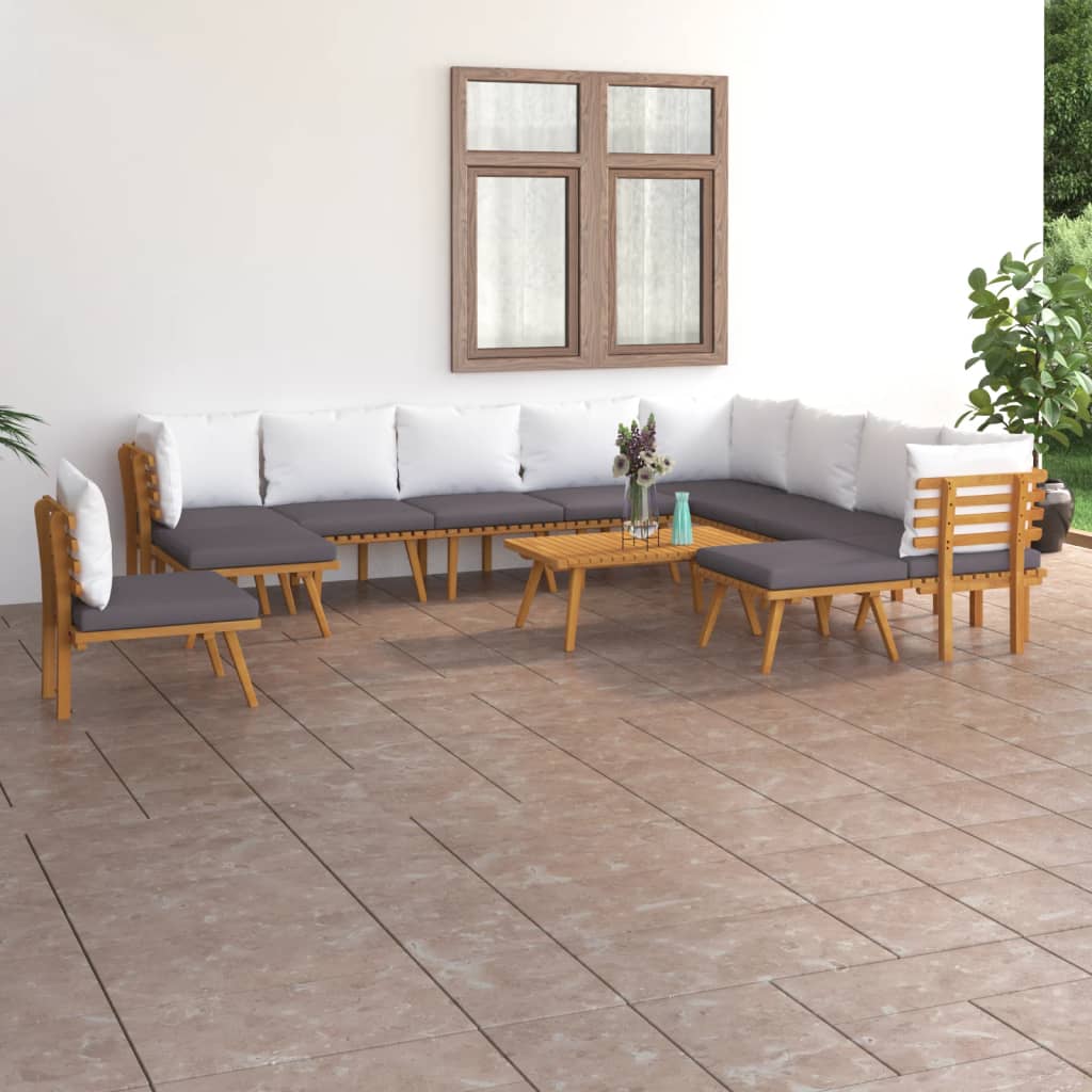 vidaXL 12-tlg. Garten-Lounge-Set mit Creme Kissen Massivholz Akazie