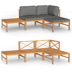 vidaXL 4-tlg. Garten-Lounge-Set mit Grauen Kissen Massivholz Teak
