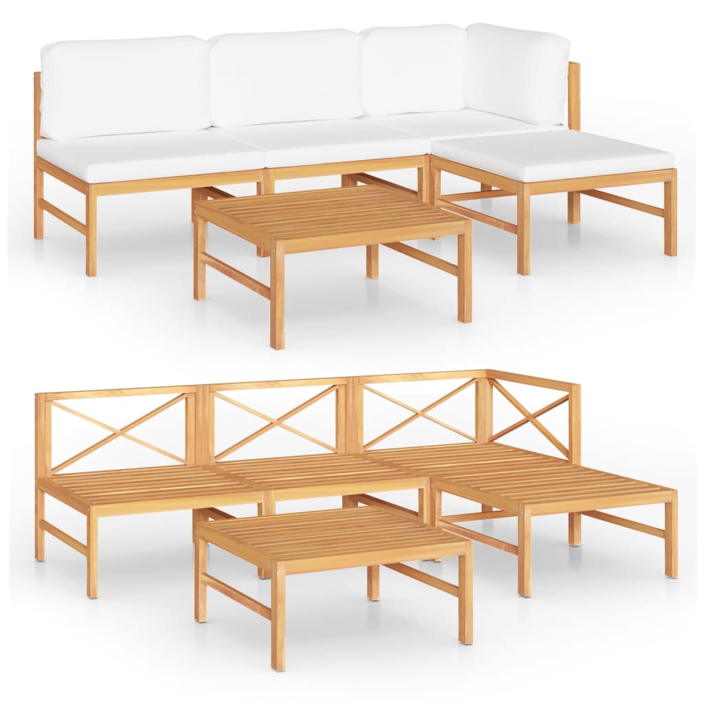 vidaXL 5-tlg. Garten-Lounge-Set mit Creme Kissen Massivholz Teak