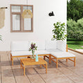 vidaXL 5-tlg. Garten-Lounge-Set mit Creme Kissen Massivholz Teak