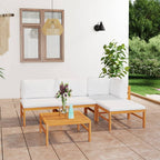 vidaXL 5-tlg. Garten-Lounge-Set mit Creme Kissen Massivholz Teak