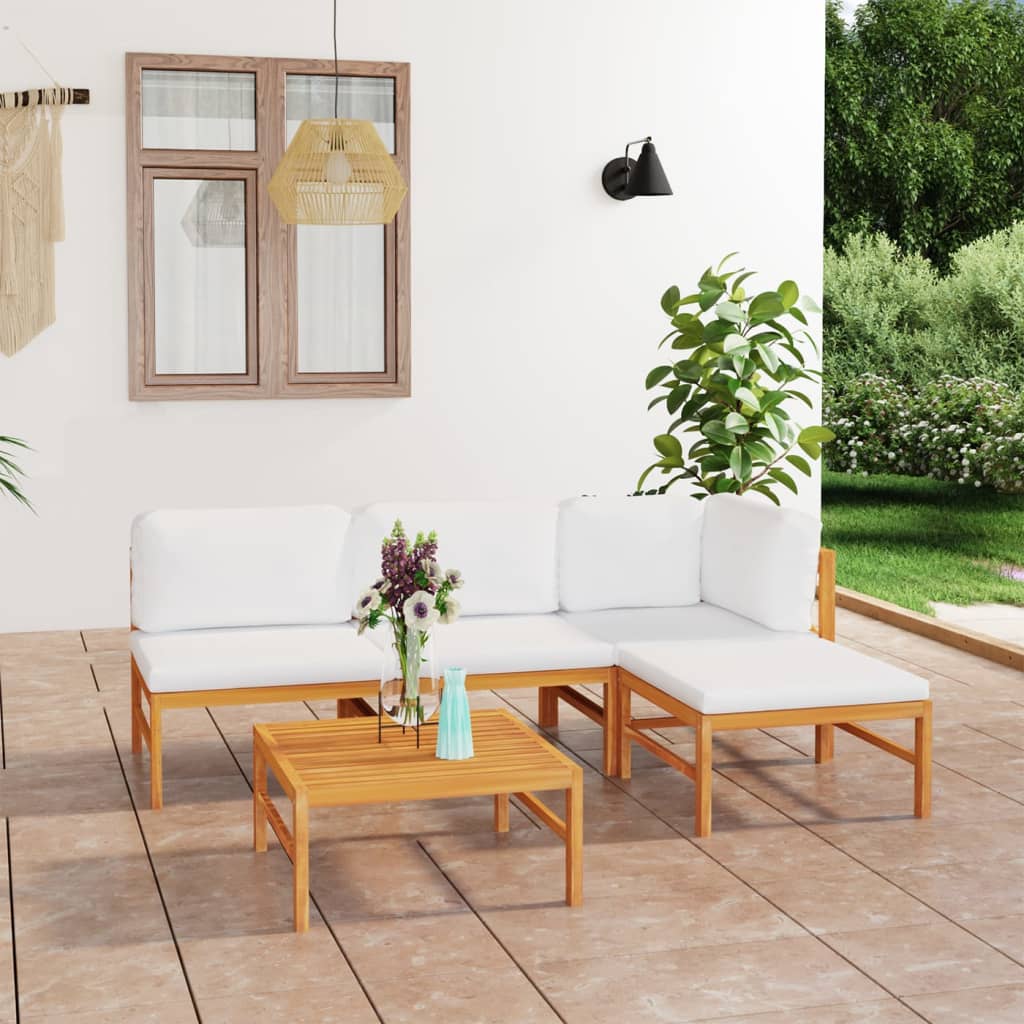 vidaXL 5-tlg. Garten-Lounge-Set mit Creme Kissen Massivholz Teak