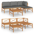 vidaXL 5-tlg. Garten-Lounge-Set mit Grauen Kissen Massivholz Teak