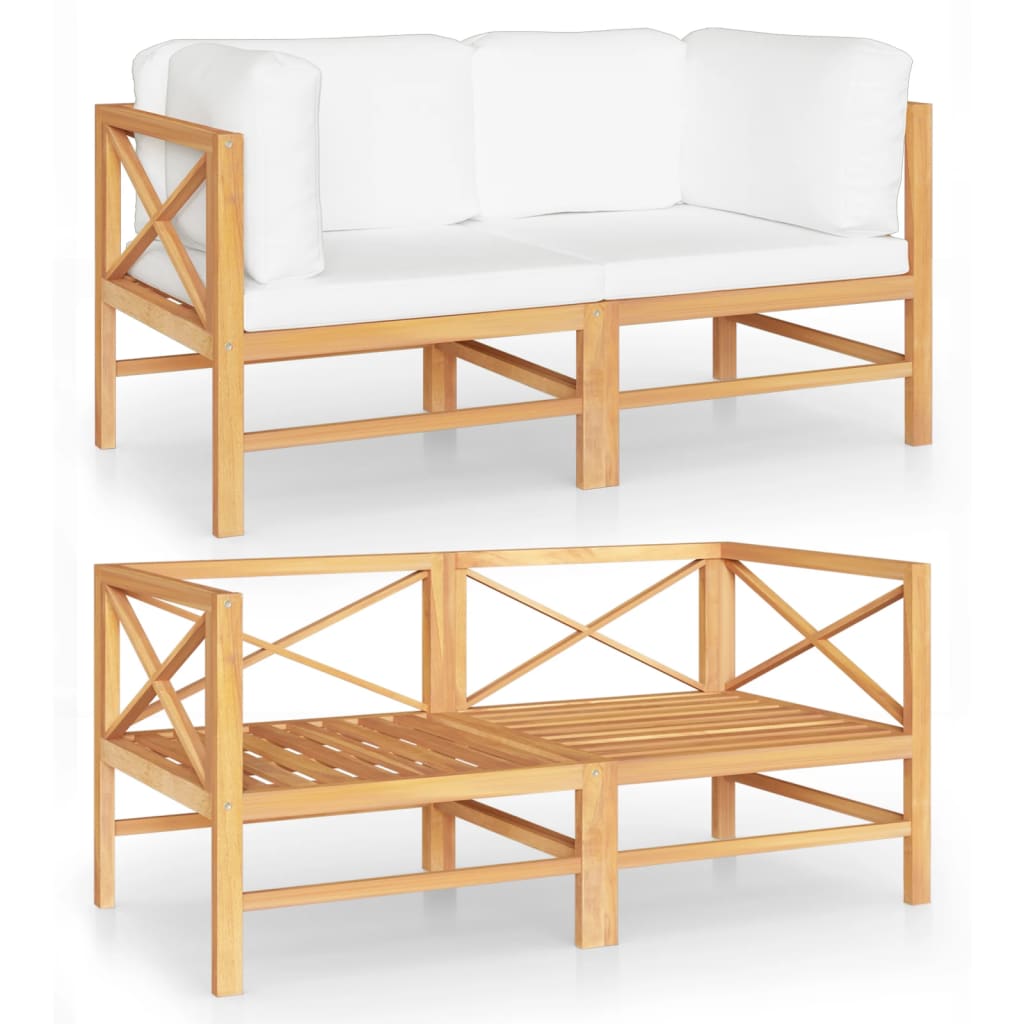 vidaXL 2-Sitzer-Gartensofa mit Creme Kissen Massivholz Teak