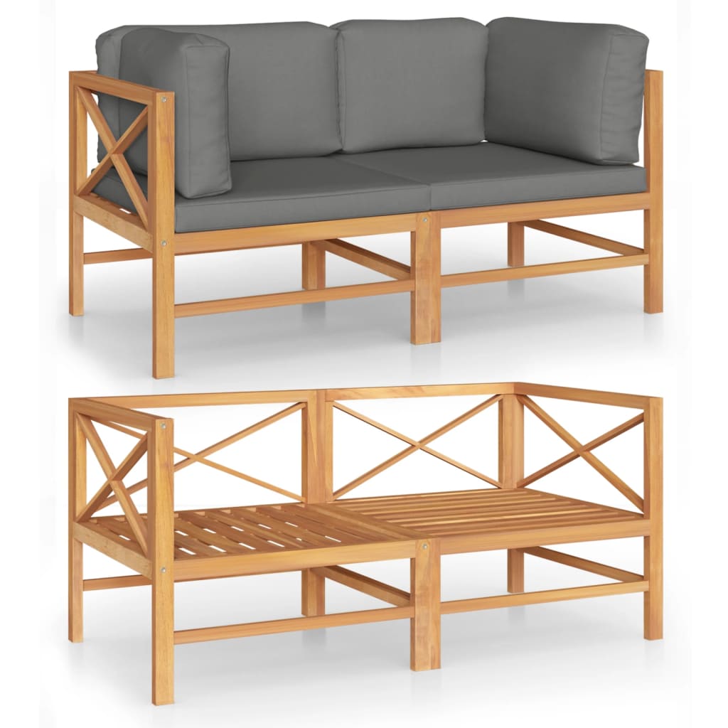 vidaXL 2-Sitzer-Gartensofa mit Grauen Kissen Massivholz Teak