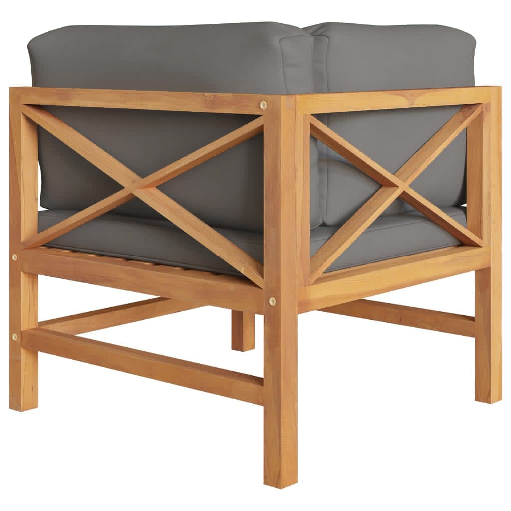 vidaXL 2-Sitzer-Gartensofa mit Grauen Kissen Massivholz Teak