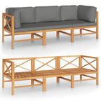 vidaXL 3-Sitzer-Gartensofa mit Grauen Kissen Massivholz Teak