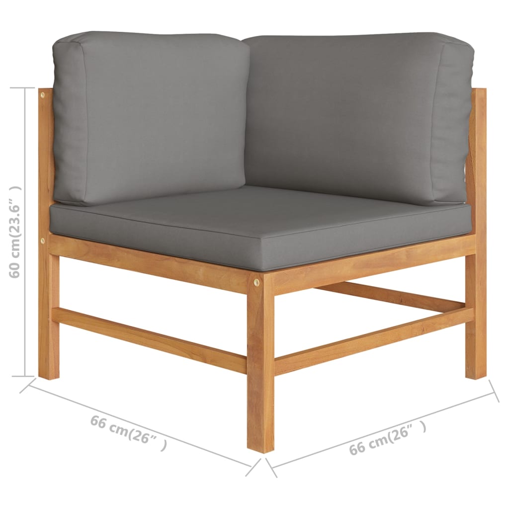 vidaXL 4-Sitzer-Gartensofa mit Grauen Kissen Massivholz Teak