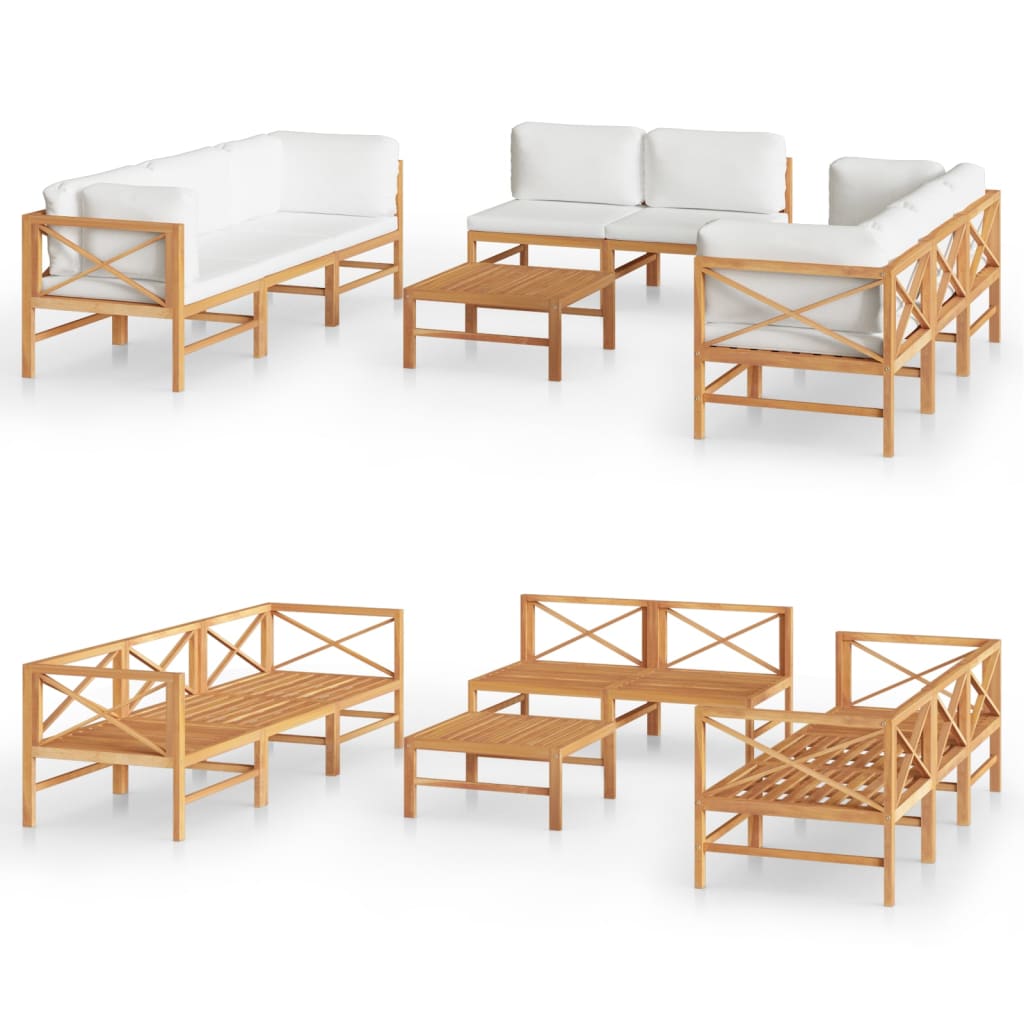 vidaXL 9-tlg. Garten-Lounge-Set mit Creme Kissen Massivholz Teak