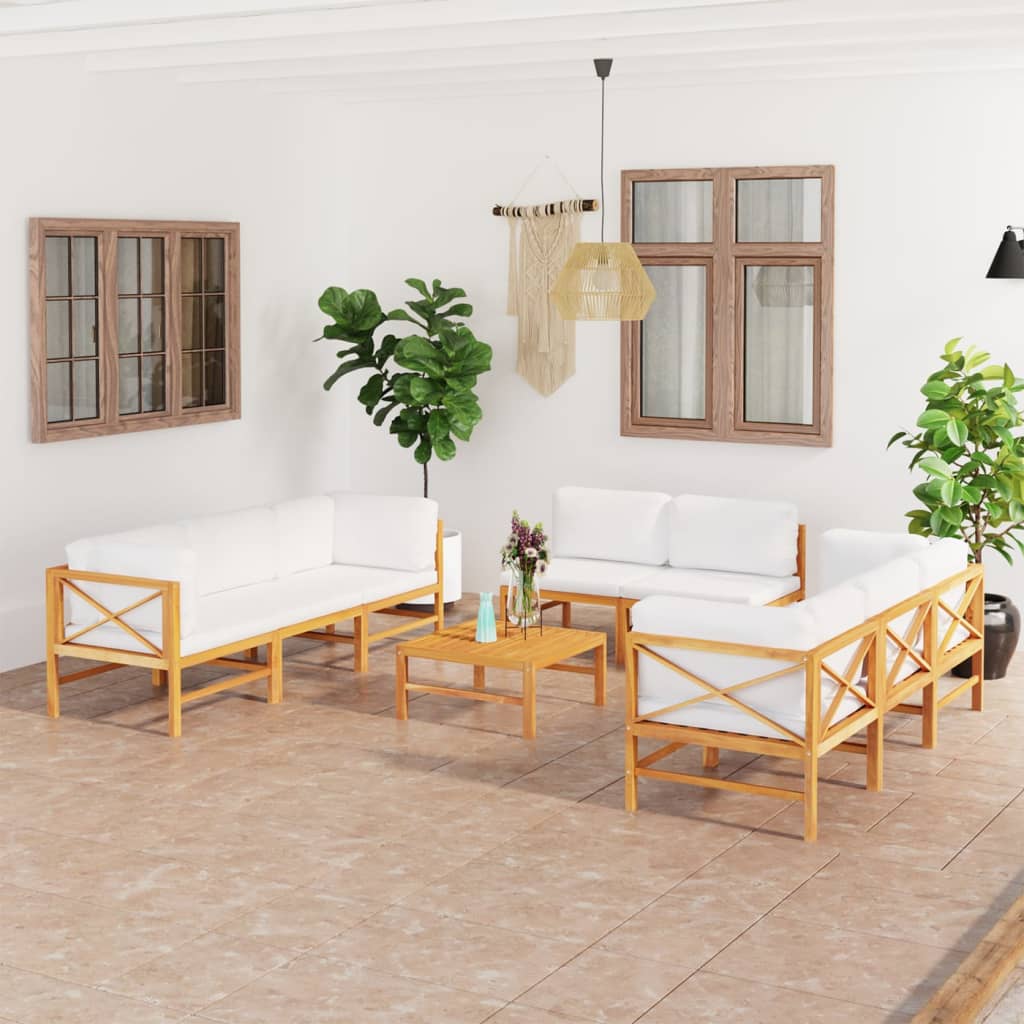 vidaXL 9-tlg. Garten-Lounge-Set mit Creme Kissen Massivholz Teak