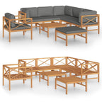vidaXL 8-tlg. Garten-Lounge-Set mit Grauen Kissen Massivholz Teak