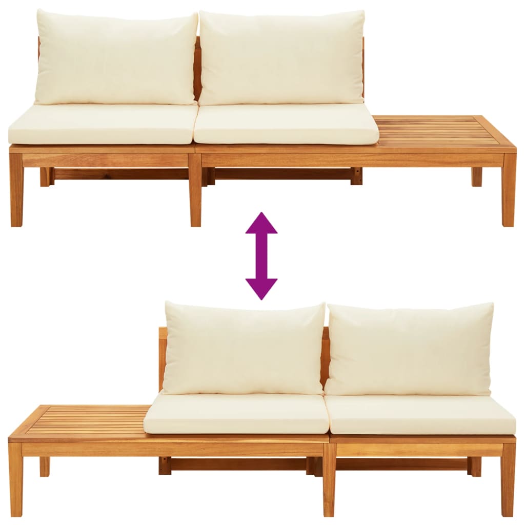 vidaXL 3-tlg. Garten-Lounge-Set mit Cremeweißen Kissen Massivholz Akazie