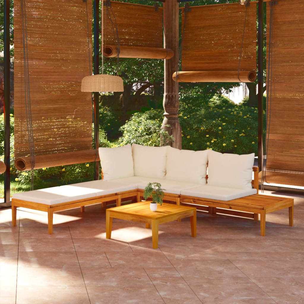 vidaXL 3-tlg. Garten-Lounge-Set mit Cremeweißen Kissen Massivholz Akazie