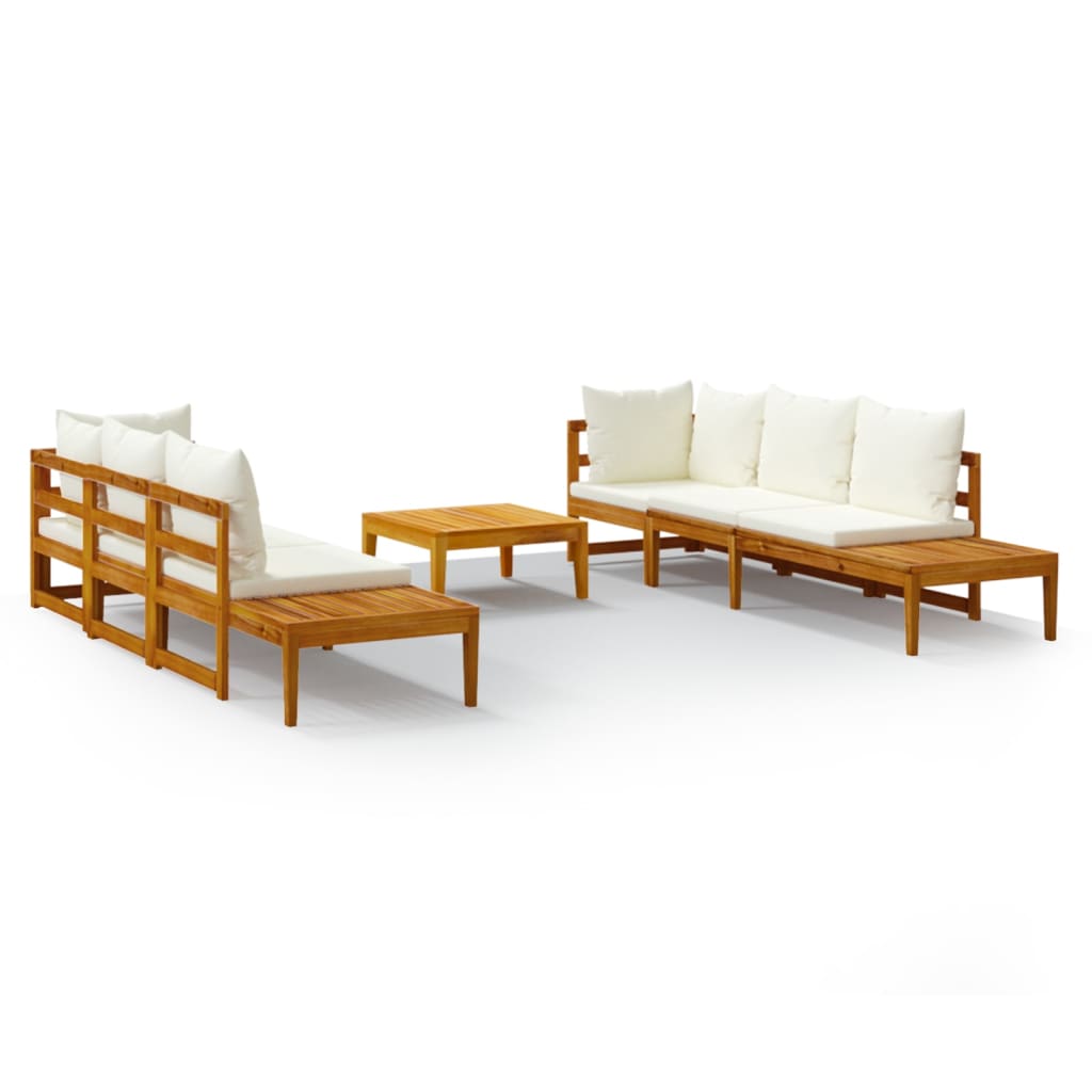 vidaXL 5-tlg. Garten-Lounge-Set mit Cremeweißen Kissen Akazienholz