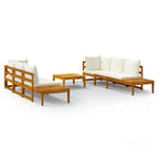 vidaXL 5-tlg. Garten-Lounge-Set mit Cremeweißen Kissen Akazienholz