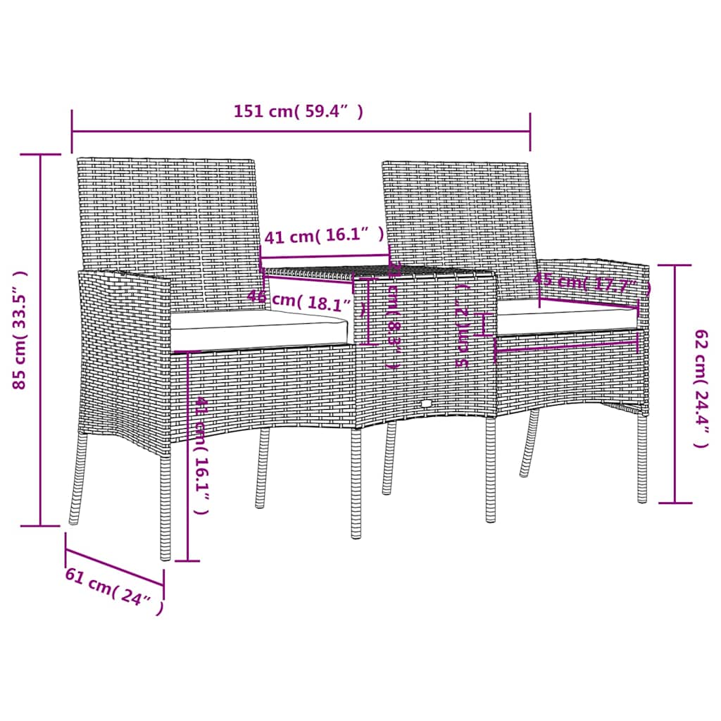 vidaXL 2-Sitzer-Gartensofa mit Teetisch Poly Rattan Anthrazit