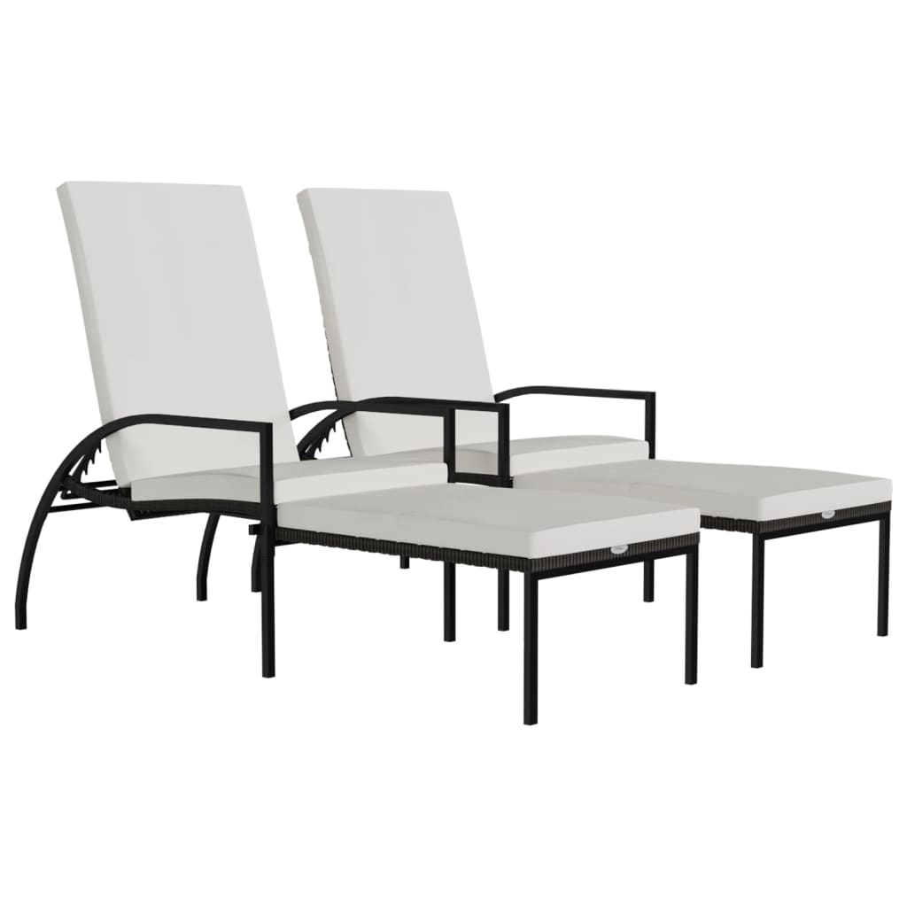 vidaXL Sonnenliegen 2 Stk. mit Fußhocker PE-Rattan Braun