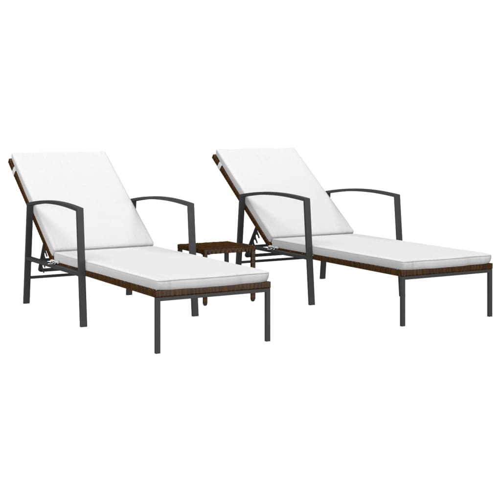 vidaXL Sonnenliegen 2 Stk. mit Tisch Poly Rattan Braun