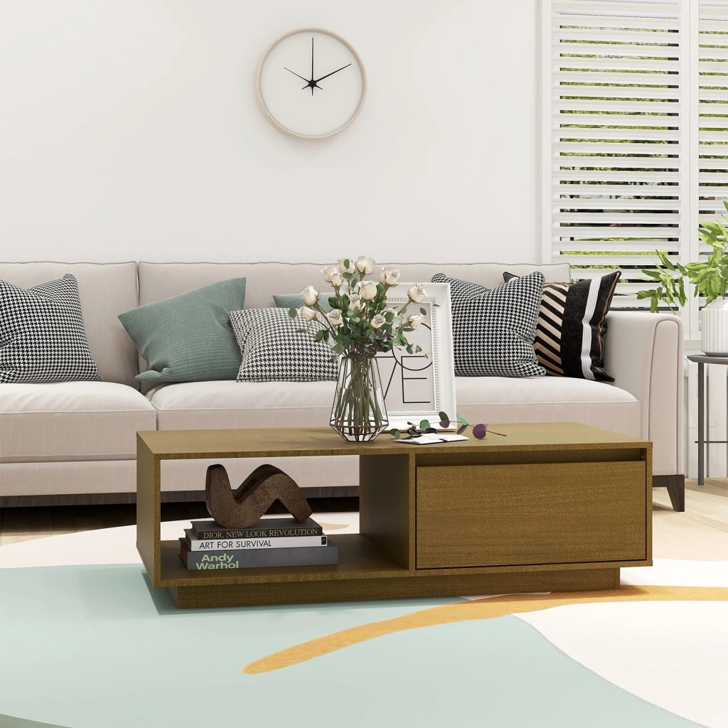 vidaXL Couchtisch Honigbraun 110x50x33,5 cm Massivholz Kiefer