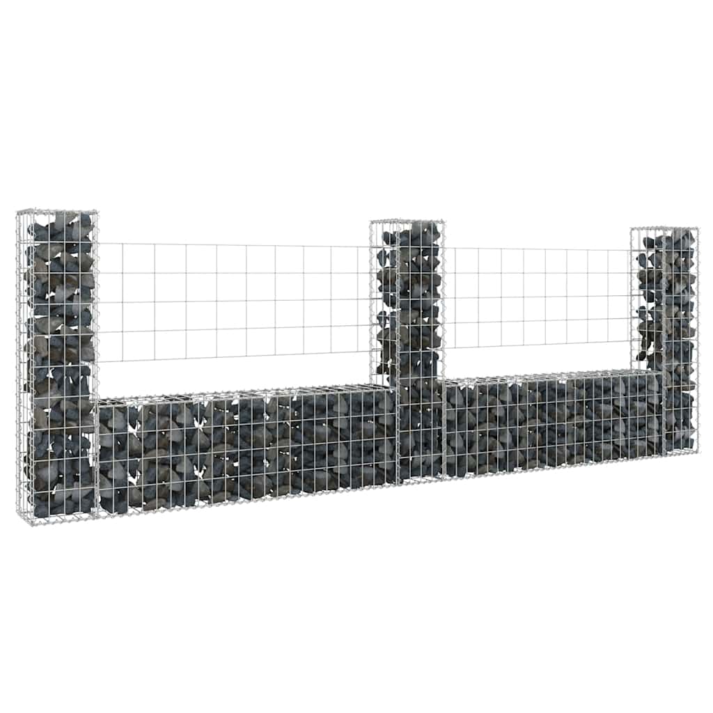 vidaXL Gabionenkorb U-Form mit 3 Säulen Eisen 260x20x100 cm