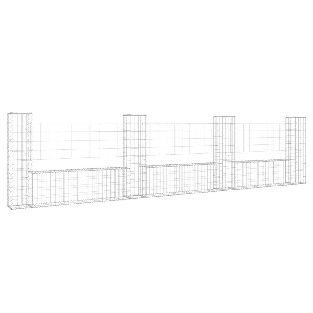 vidaXL Gabionenkorb U-Form mit 4 Säulen Eisen 380x20x100 cm