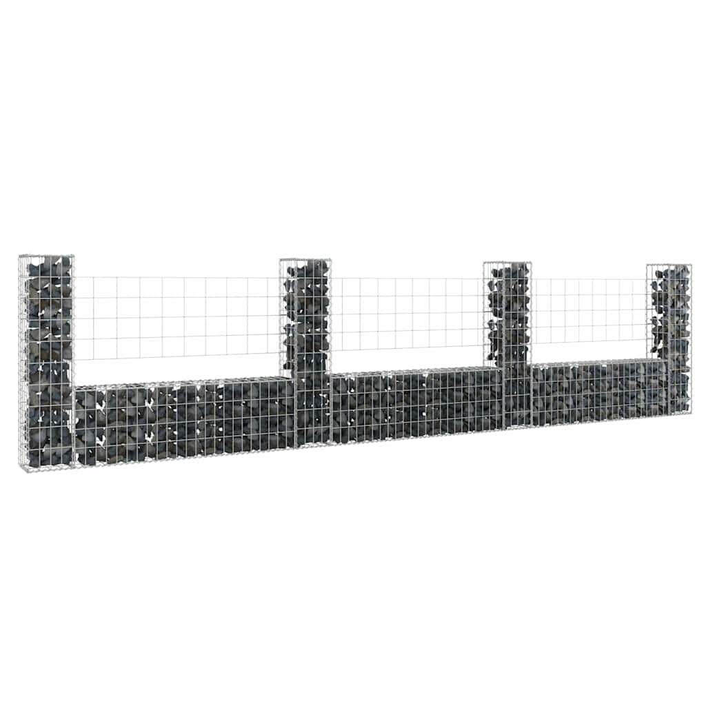 vidaXL Gabionenkorb U-Form mit 4 Säulen Eisen 380x20x100 cm