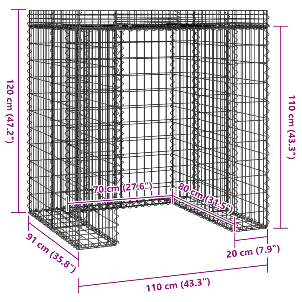 vidaXL Gabionen-Mülltonnenbox 110x91x120 cm Verzinktes Eisen