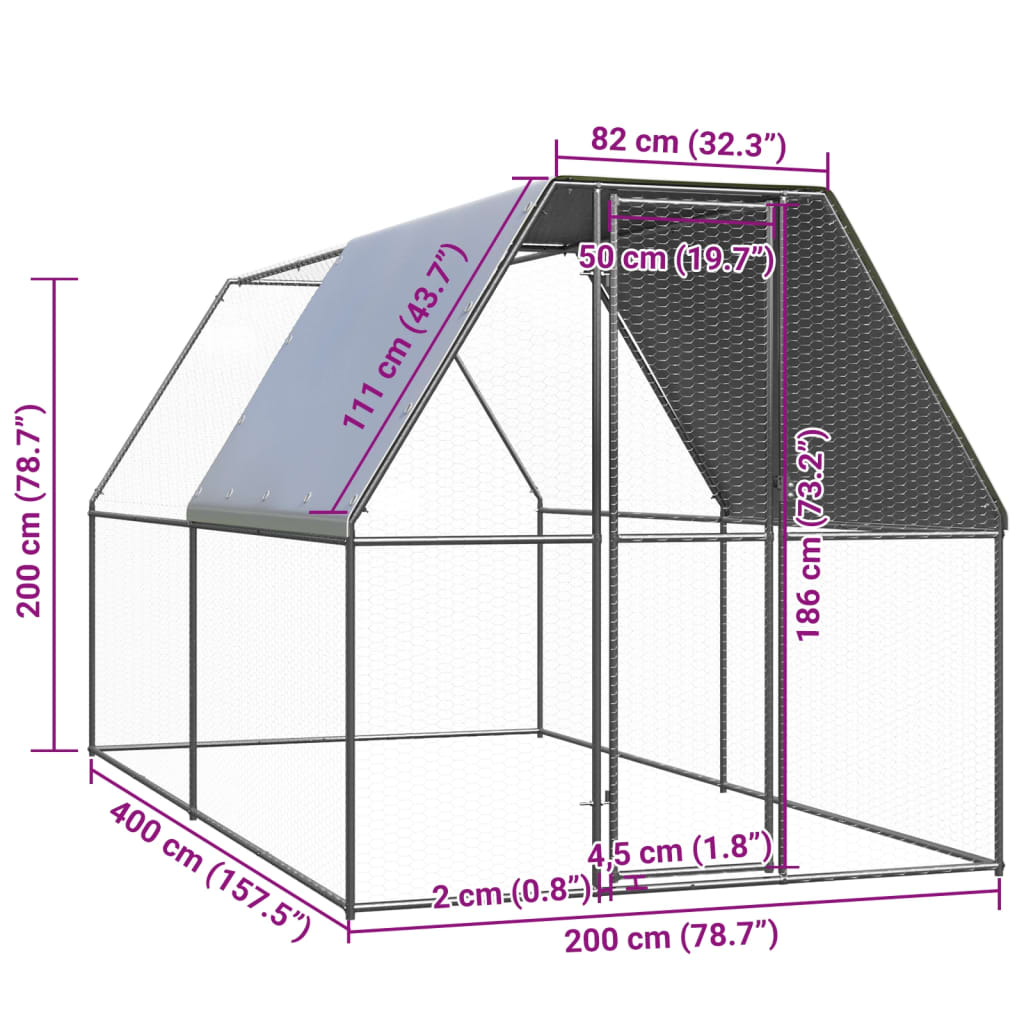 vidaXL Outdoor-Hühnerkäfig 2x4x2 m Verzinkter Stahl