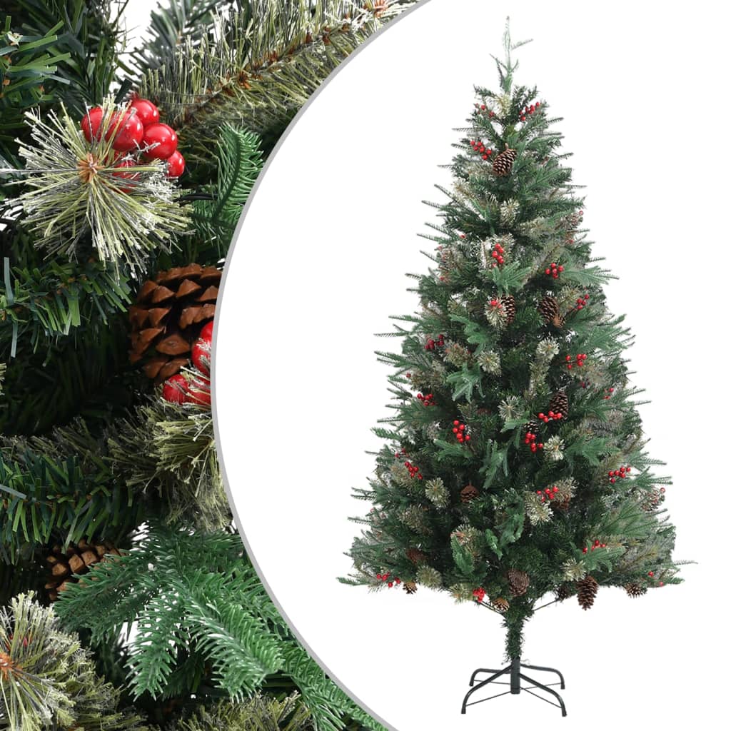 vidaXL Weihnachtsbaum mit Zapfen Grün 225 cm PVC & PE