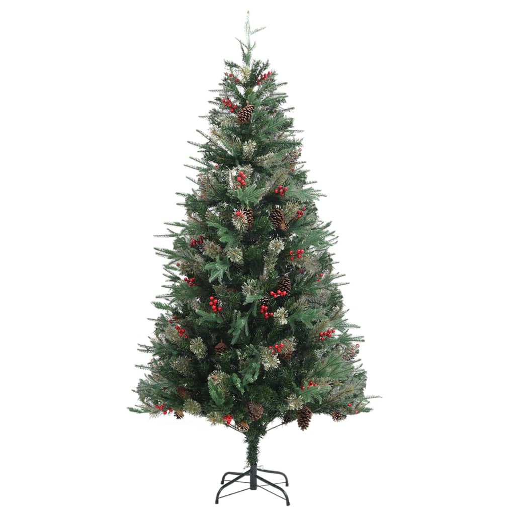 vidaXL Weihnachtsbaum mit Zapfen Grün 225 cm PVC & PE