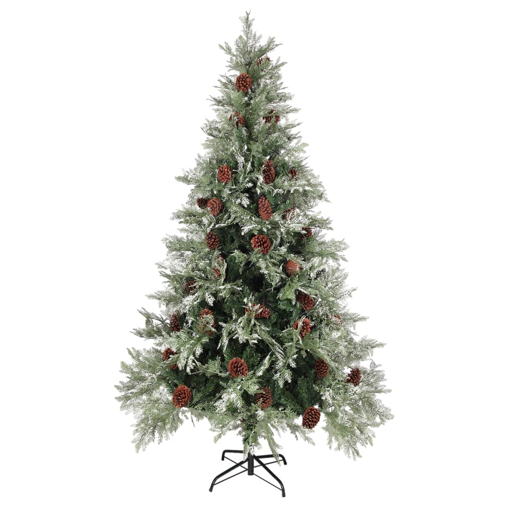 vidaXL Weihnachtsbaum mit Zapfen Grün und Weiß 195 cm PVC & PE