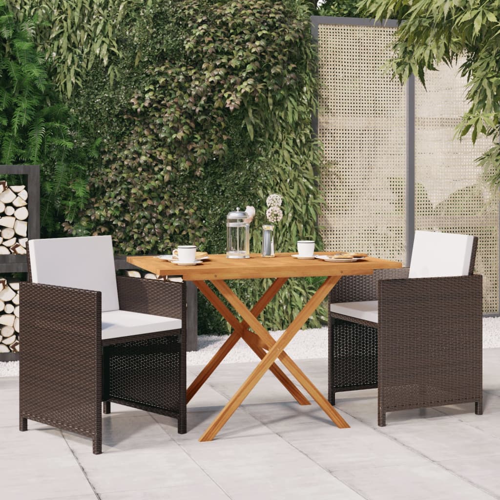 vidaXL 3-tlg. Garten-Essgruppe mit Kissen Braun
