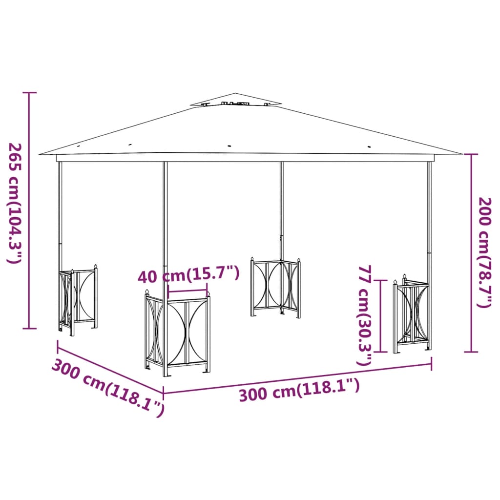 vidaXL Pavillon mit Seitenwänden & Doppeldach 3x3 m Anthrazit