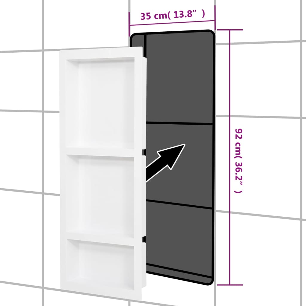 vidaXL Duschnische mit 3 Fächern Hochglanz-Weiß 41x99x9 cm