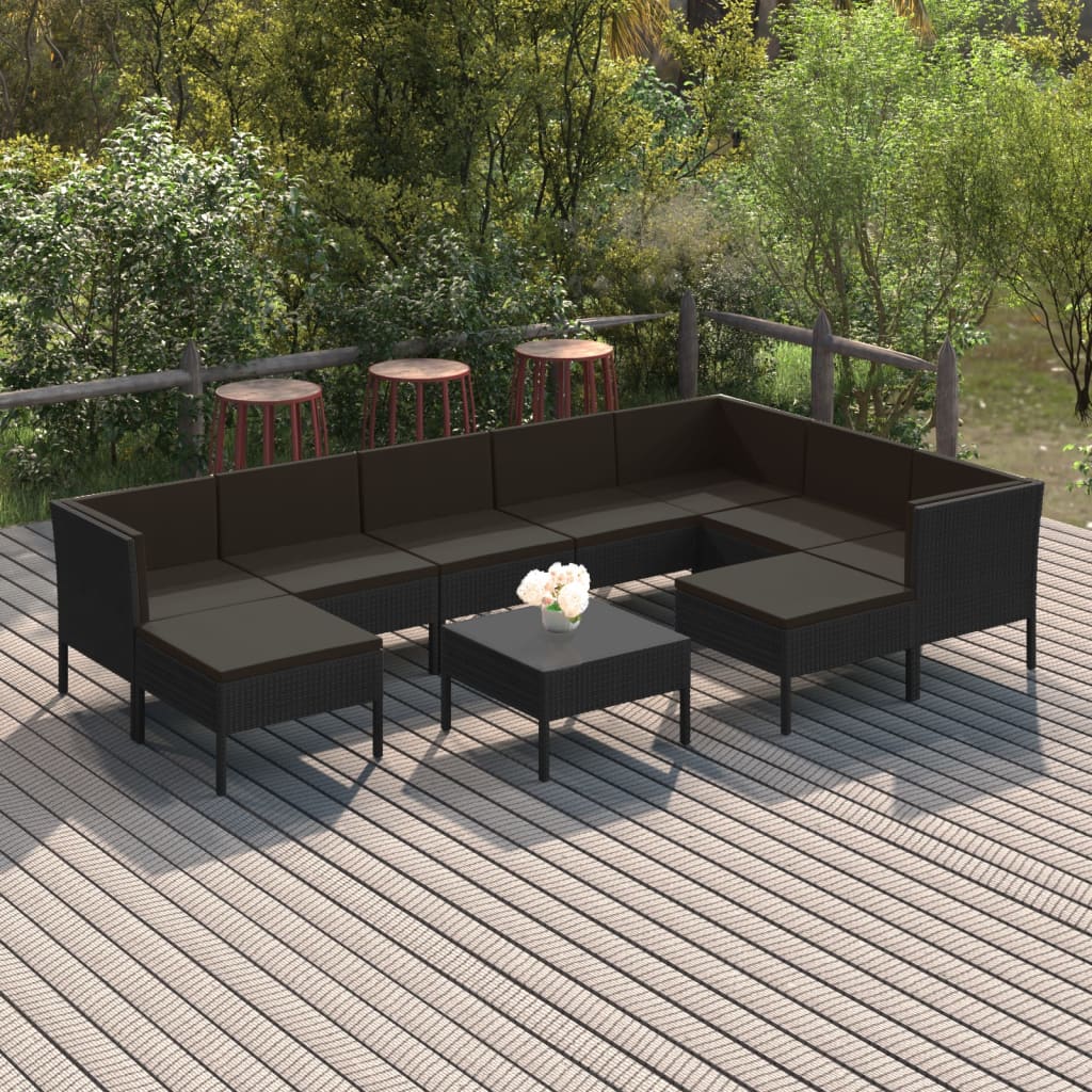 vidaXL 10-tlg. Garten-Lounge-Set mit Auflagen Poly Rattan Braun