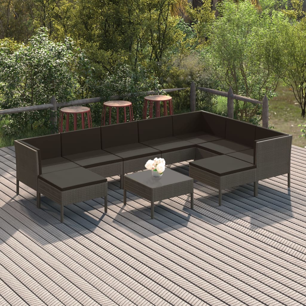 vidaXL 10-tlg. Garten-Lounge-Set mit Auflagen Poly Rattan Braun