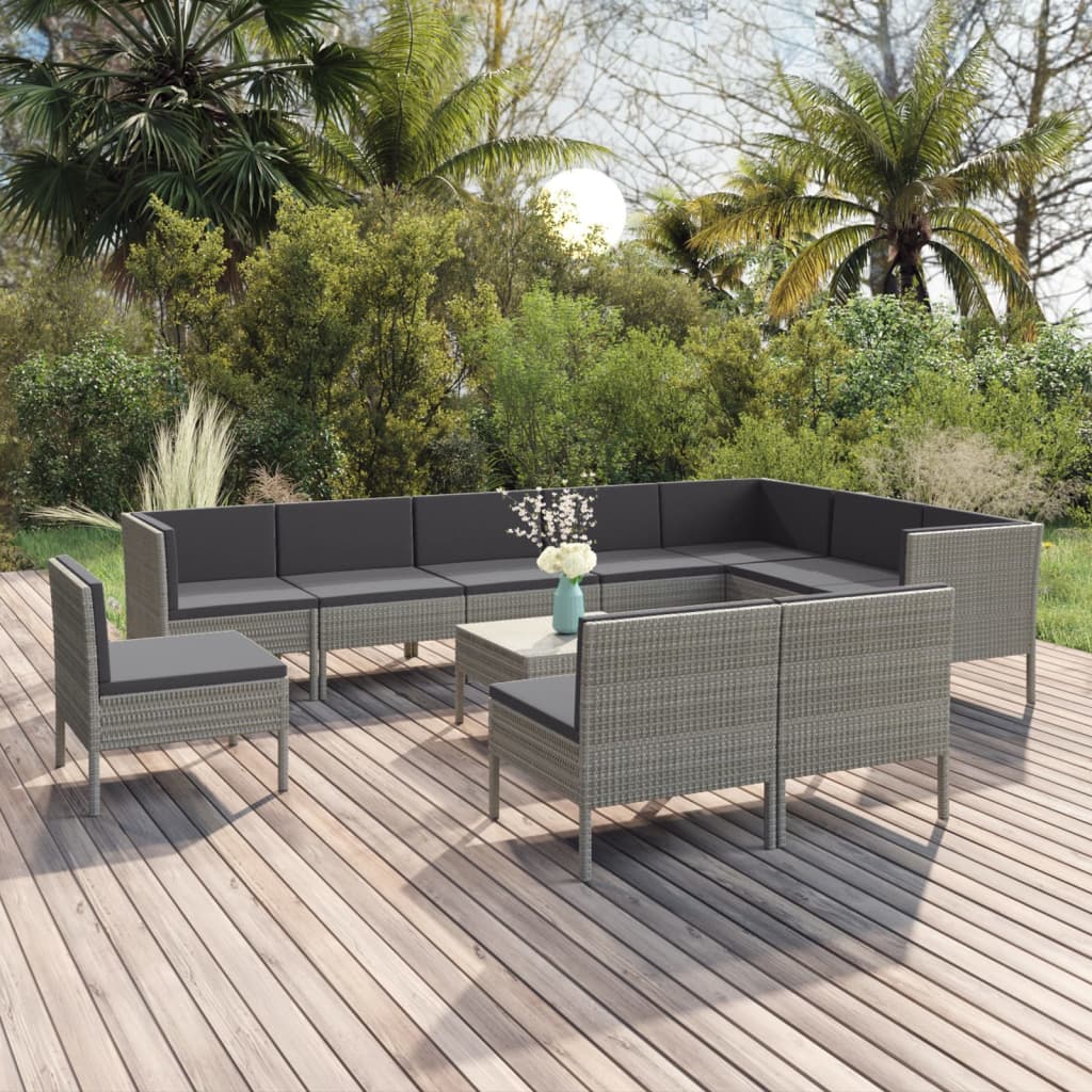 vidaXL 11-tlg. Garten-Lounge-Set mit Auflagen Poly Rattan Braun