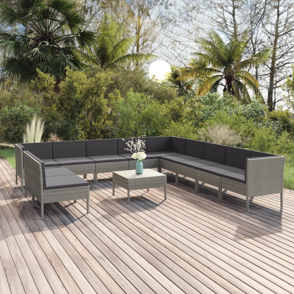 vidaXL 12-tlg. Garten-Lounge-Set mit Auflagen Poly Rattan Braun