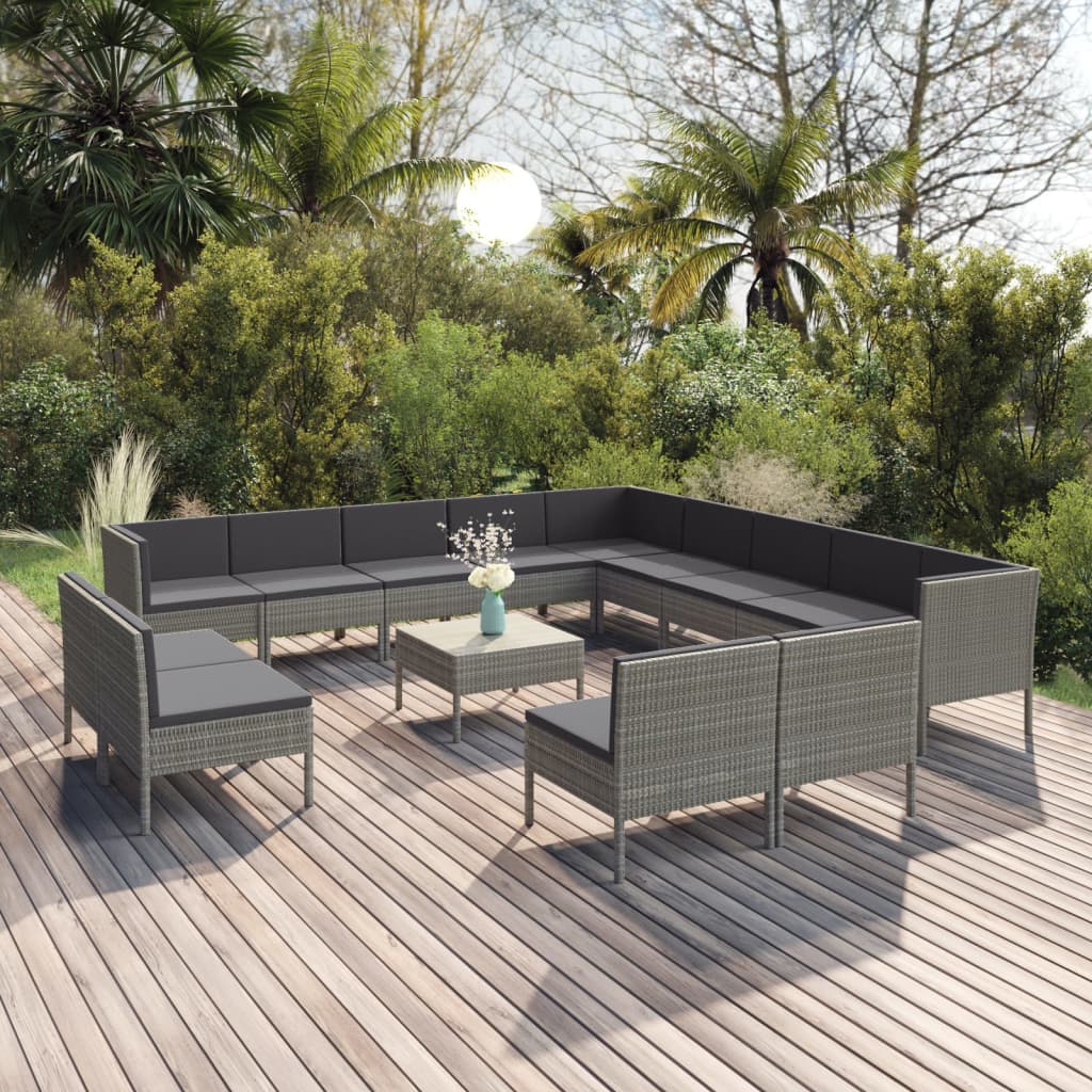 vidaXL 14-tlg. Garten-Lounge-Set mit Auflagen Poly Rattan Braun