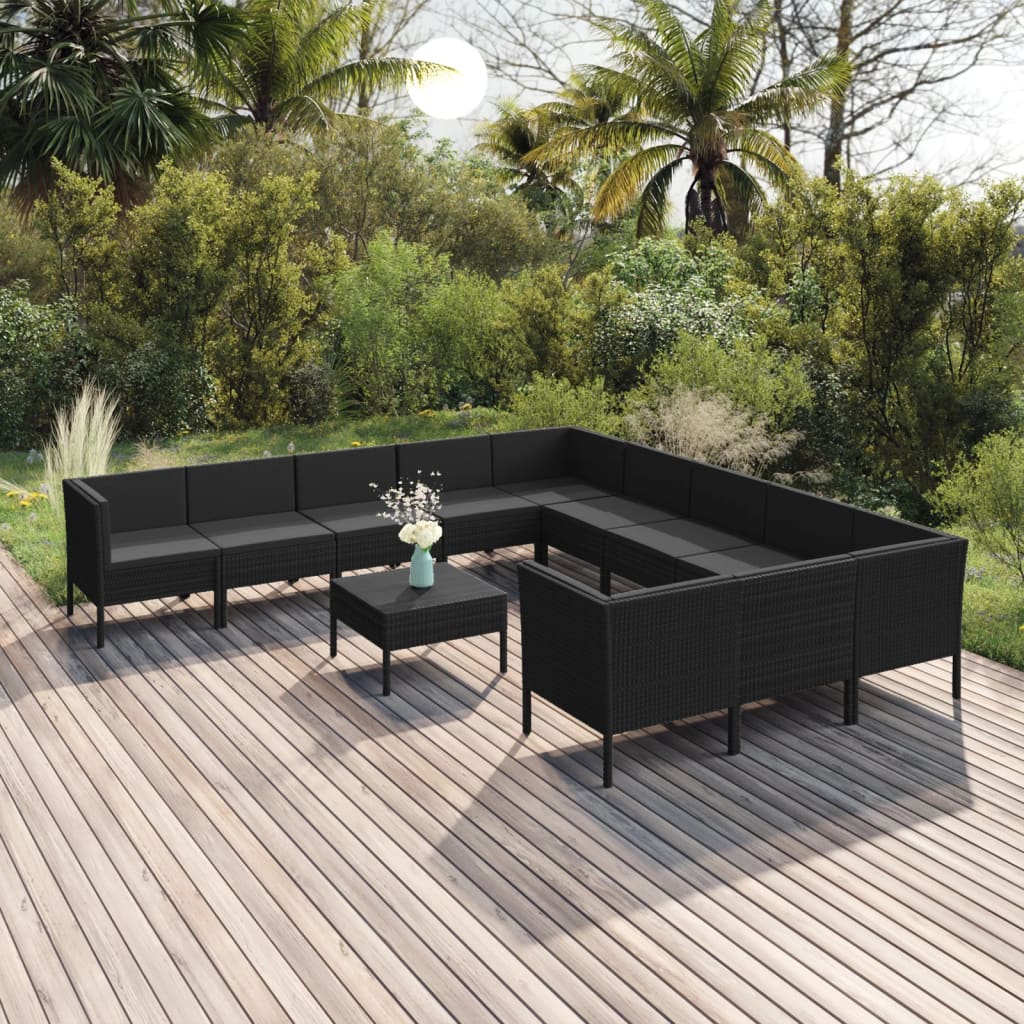 vidaXL 12-tlg. Garten-Lounge-Set mit Auflagen Poly Rattan Braun